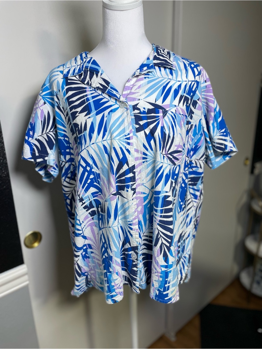White Stag Blue, Navy and Light Purple Tropical Button-Down Shirt